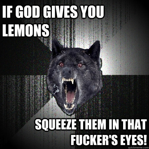 If god gives you lemons SQUEEZE THEM IN THAT FUCKER'S EYES!  Insanity Wolf