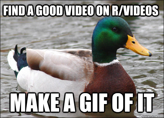 find a good video on r/videos make a gif of it  Actual Advice Mallard