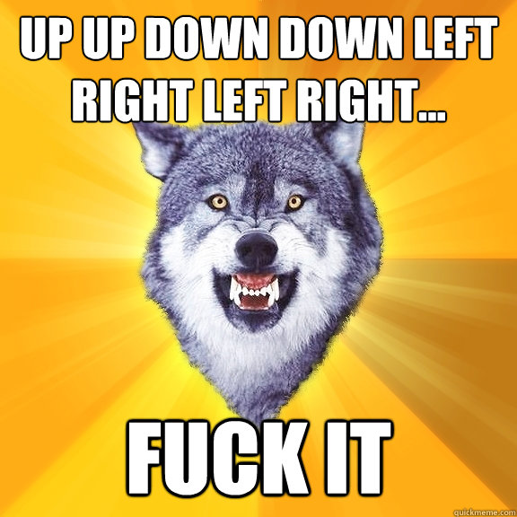 UP UP DOWN DOWN LEFT RIGHT LEFT RIGHT... FUCK IT  Courage Wolf