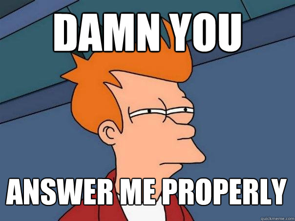 DAMN YOU ANSWER ME PROPERLY  - DAMN YOU ANSWER ME PROPERLY   Futurama Fry