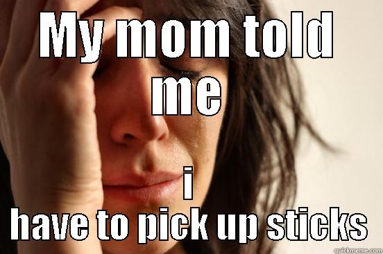 MY MOM TOLD ME I HAVE TO PICK UP STICKS First World Problems