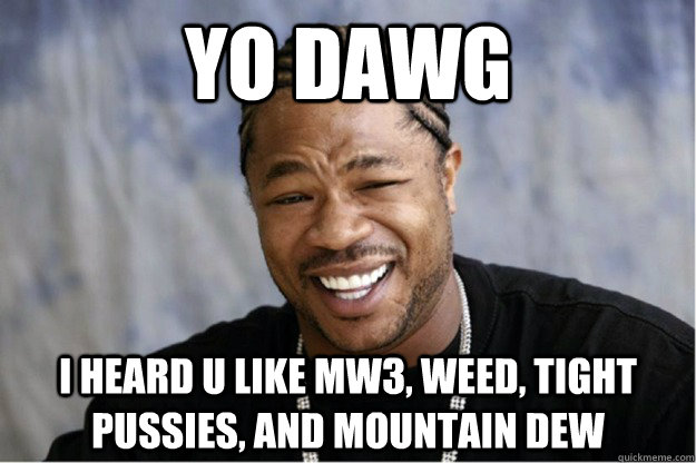 yo dawg i heard u like mw3, weed, tight pussies, and mountain dew  