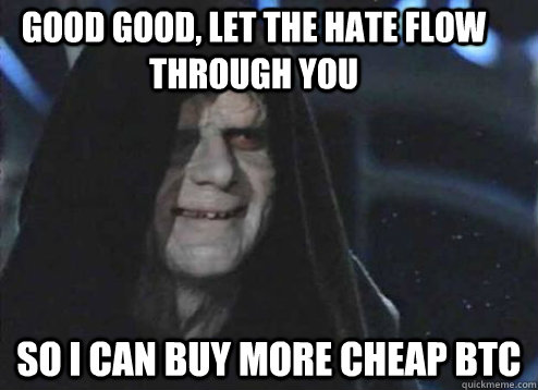 good good, Let the hate flow through you So i can buy more cheap BTC  