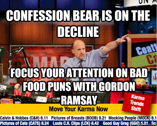 COnfession bear is on the decline Focus your attention on bad food puns with Gordon Ramsay  Mad Karma with Jim Cramer