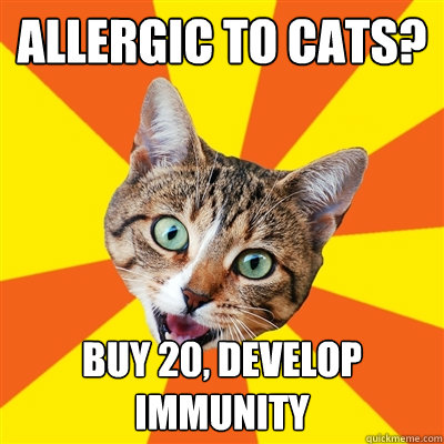 Allergic to cats? buy 20, develop immunity - Allergic to cats? buy 20, develop immunity  Bad Advice Cat