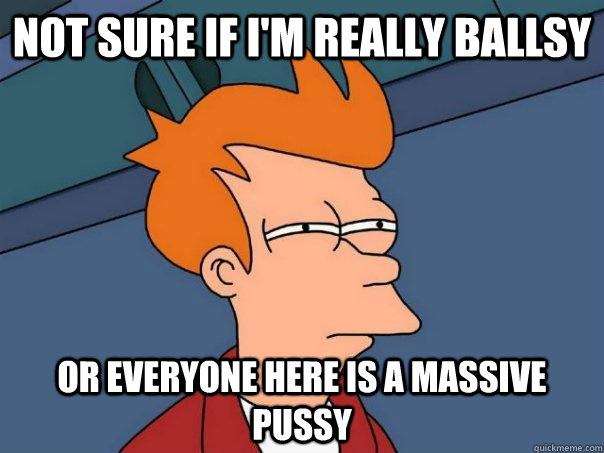 Not sure if i'm really ballsy  Or everyone here is a massive pussy  Futurama Fry
