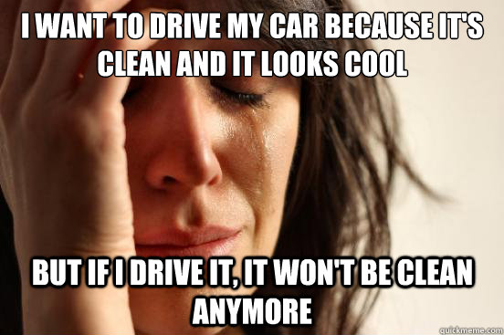 I want to drive my car because it's clean and it looks cool But if I drive it, it won't be clean anymore  First World Problems