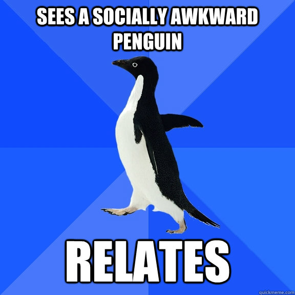 sees a socially awkward penguin relates  Socially Awkward Penguin