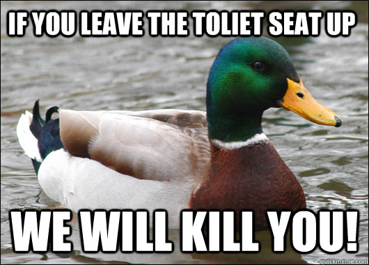 If you leave the toliet seat up We will kill you!  Actual Advice Mallard
