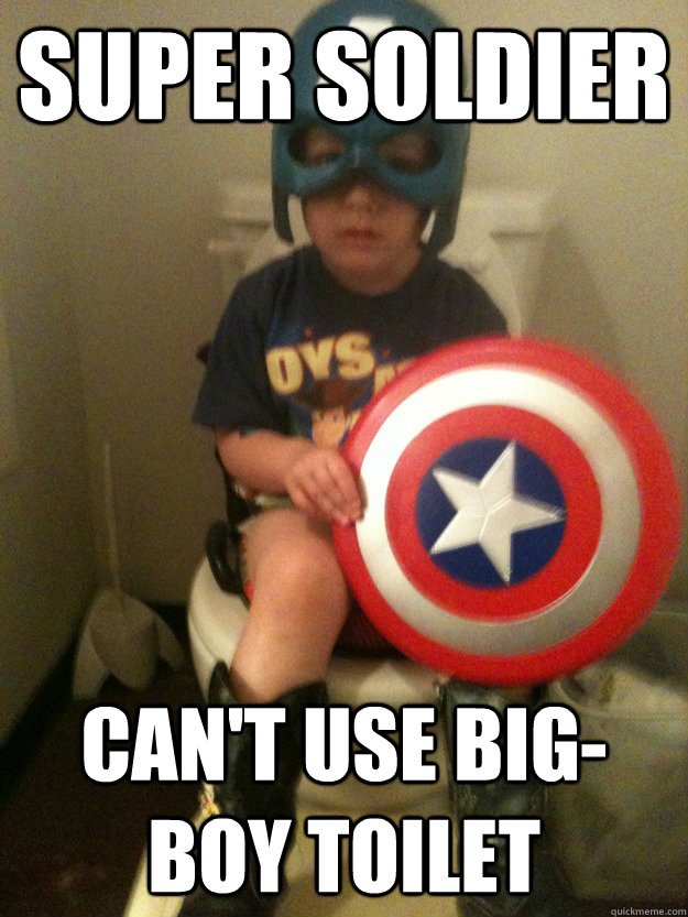 Super Soldier Can't use big-boy toilet - Super Soldier Can't use big-boy toilet  Captain America
