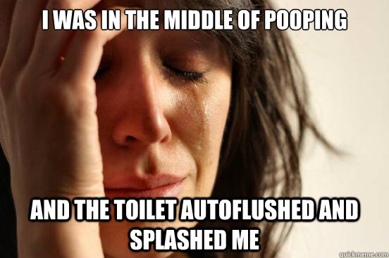 I was in the middle of pooping and the toilet autoflushed and splashed me  First World Problems