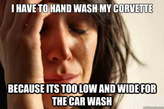 I have to hand wash my Corvette Because its too low and wide for the car wash  First World Problems