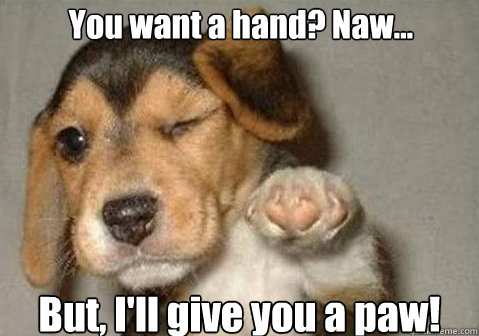 But, I'll give you a paw! You want a hand? Naw... - But, I'll give you a paw! You want a hand? Naw...  winking pointing puppy