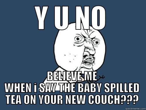 Y U NO BELIEVE ME WHEN I SAY THE BABY SPILLED TEA ON YOUR NEW COUCH??? Y U No