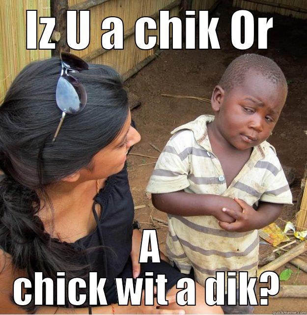 So tell me - IZ U A CHIK OR A CHICK WIT A DIK?  Skeptical Third World Kid