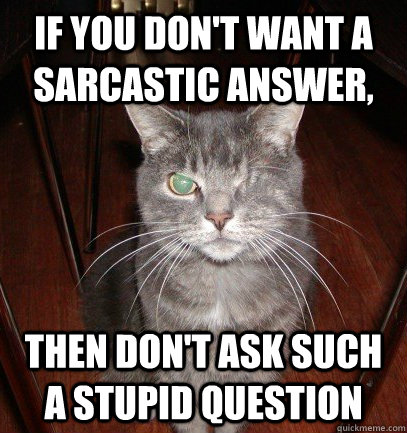 If you don't want a sarcastic answer, then don't ask such a stupid question - If you don't want a sarcastic answer, then don't ask such a stupid question  Sarcasticat
