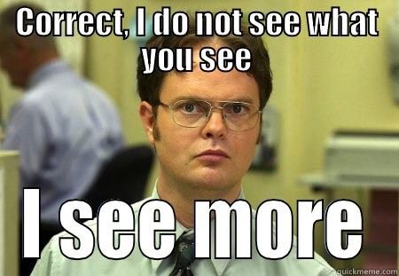 CORRECT, I DO NOT SEE WHAT YOU SEE I SEE MORE Dwight