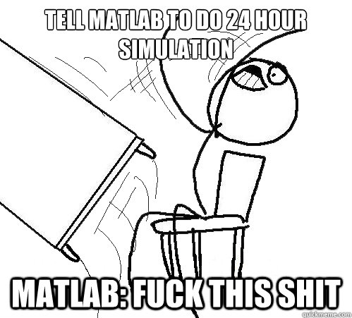 tell matlab to do 24 hour simulation matlab: fuck this shit  Flip A Table