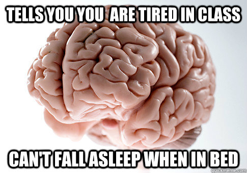 tells you you  are tired in class can't fall asleep when in bed  Scumbag Brain