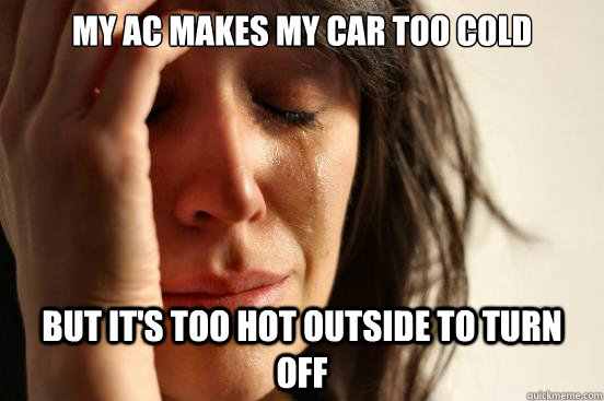 my ac makes my car too cold but it's too hot outside to turn off  First World Problems