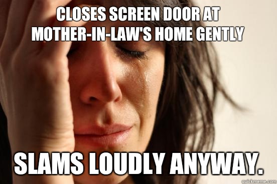 Closes screen door at mother-in-law's home gently Slams loudly anyway.   First World Problems