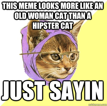 this meme looks more like an old woman cat than a hipster cat just sayin - this meme looks more like an old woman cat than a hipster cat just sayin  Hipster Kitty
