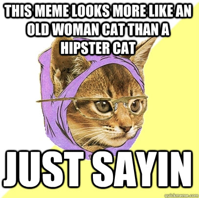 this meme looks more like an old woman cat than a hipster cat just sayin  Hipster Kitty