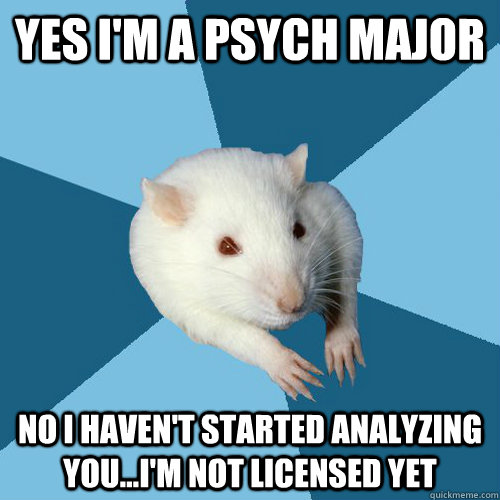 yes i'm a psych major no I haven't started analyzing you...I'm not licensed yet  Psychology Major Rat