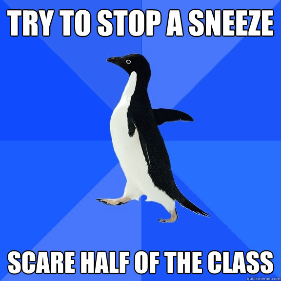 Try to stop a sneeze scare half of the class  Socially Awkward Penguin
