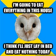 i'm going to eat everything in this house i think i'll just lay in bed and eat nothing today  