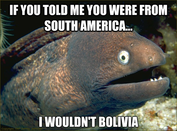 If you told me you were from South America... I wouldn't Bolivia  Bad Joke Eel