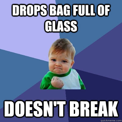 Drops bag full of glass doesn't break  Success Kid