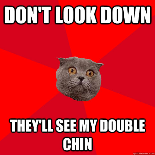 don't look down they'll see my double chin - don't look down they'll see my double chin  Chronic Anxiety Cat