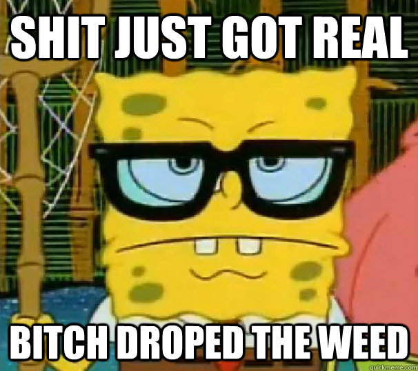 shit just got real bitch droped the weed - shit just got real bitch droped the weed  Hipster Spongebob