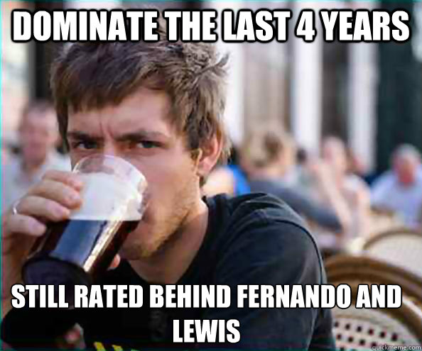 Dominate the last 4 years Still rated behind Fernando and Lewis   Lazy College Senior