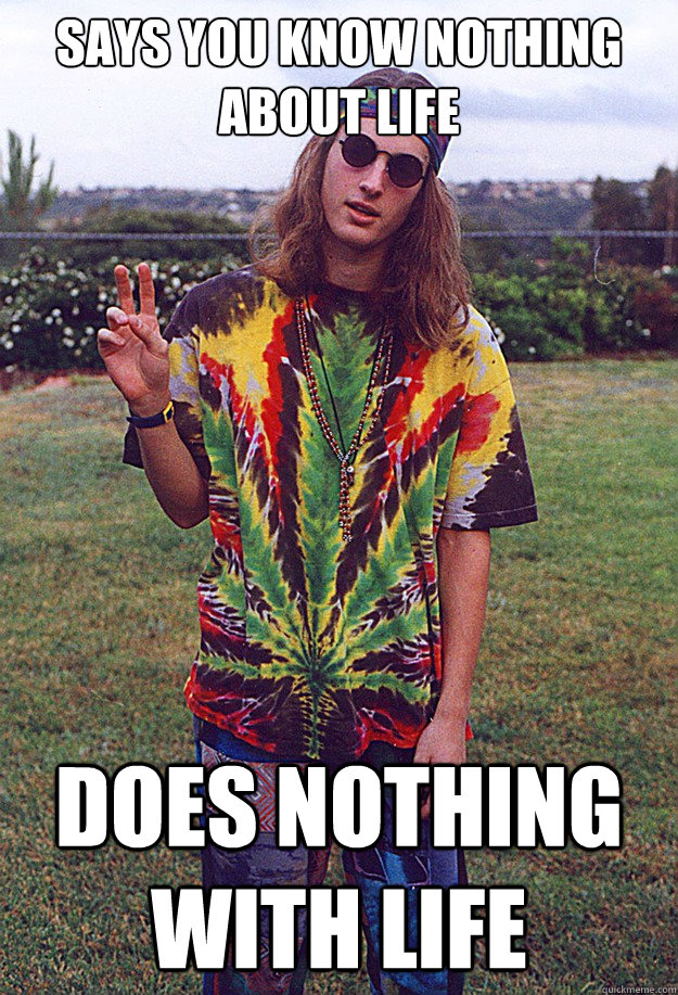 Says you know nothing about life Does nothing with life  Freshman Hippie
