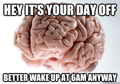 Hey it's your day off better wake up at 6am anyway  ScumbagBrain