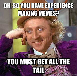 Oh, so you have experience making memes? You must get all the tail  Condescending Wonka