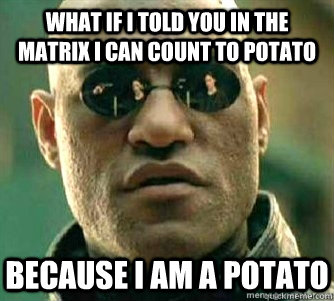 what if i told you in the matrix i can count to potato because i am a potato - what if i told you in the matrix i can count to potato because i am a potato  Matrix Morpheous