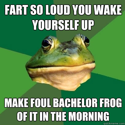 Fart So loud you wake yourself up MAKE FOUL BACHELOR FROG OF IT IN THE MORNING  Foul Bachelor Frog