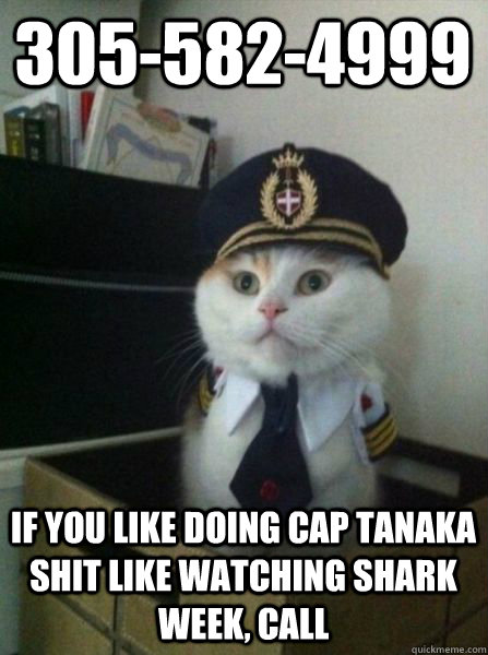 305-582-4999 if you like doing Cap tanaka shit like watching shark week, call  Captain kitteh