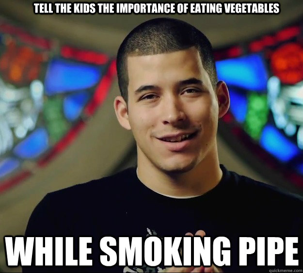 tell the kids the importance of eating vegetables while smoking pipe  