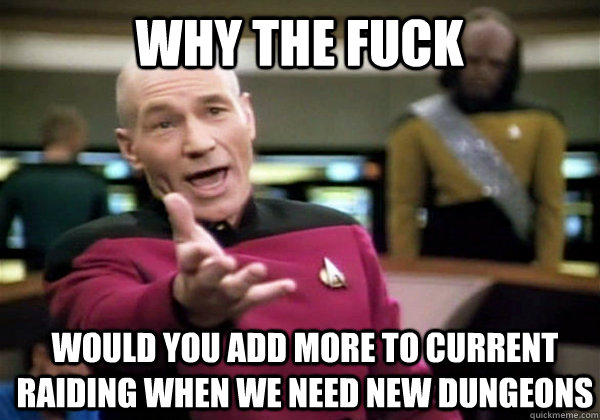Why the fuck would you add more to current raiding when we need new dungeons   Patrick Stewart WTF