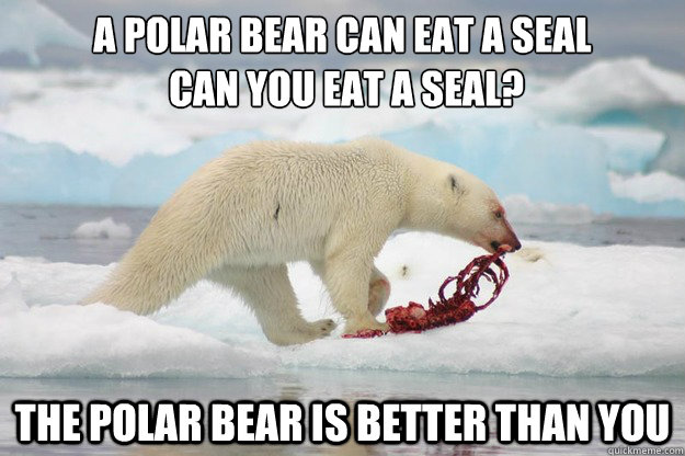 A polar bear can eat a seal
 Can you eat a seal? the polar bear is better than you  Is better than you