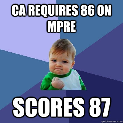 Ca requires 86 on MPRE Scores 87  Success Kid
