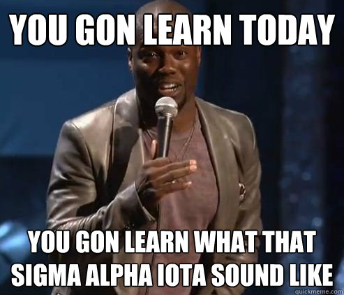 You gon learn today YOU GON LEARN WHAT THAT SIGMA ALPHA IOTA SOUND LIKE  