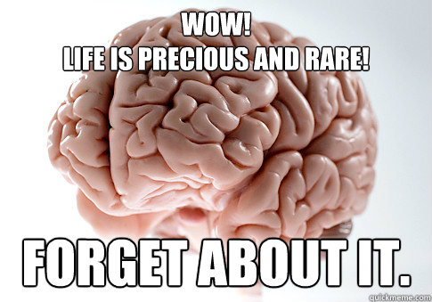 wow!
Life is precious and rare! Forget about it.  Scumbag Brain