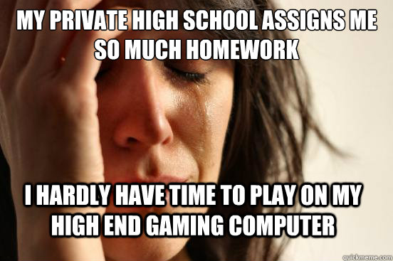 My Private high school assigns me so much homework i hardly have time to play on my high end gaming computer  FirstWorldProblems