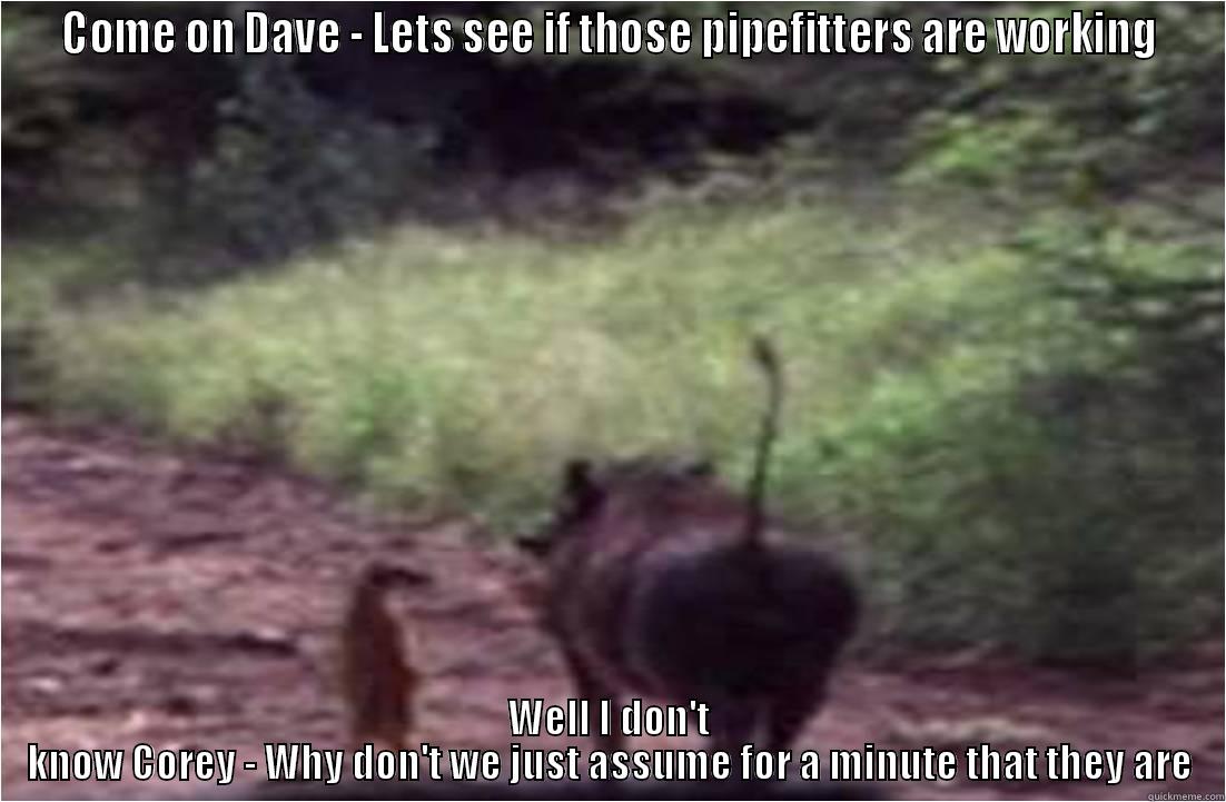 COME ON DAVE - LETS SEE IF THOSE PIPEFITTERS ARE WORKING WELL I DON'T KNOW COREY - WHY DON'T WE JUST ASSUME FOR A MINUTE THAT THEY ARE Misc