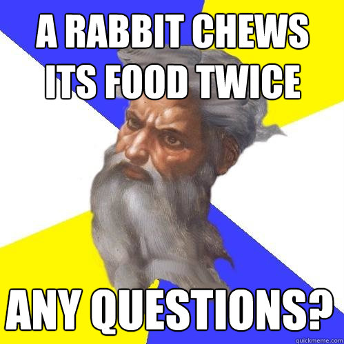 a rabbit chews its food twice any questions?  Advice God